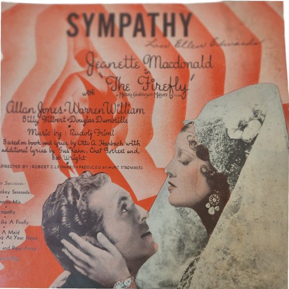 Sympathy From Movie Firefly Jeanette MacDonald/Allan Jones 1937 Sheet Music - Picture 2 of 13